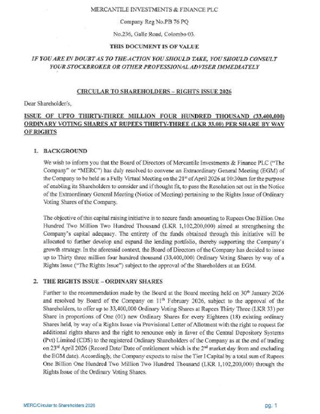 CIRCULAR TO SHAREHOLDERS