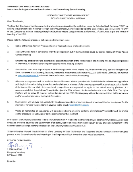 SUPPLIMENTARY NOTICE TO SHAREHOLDERS